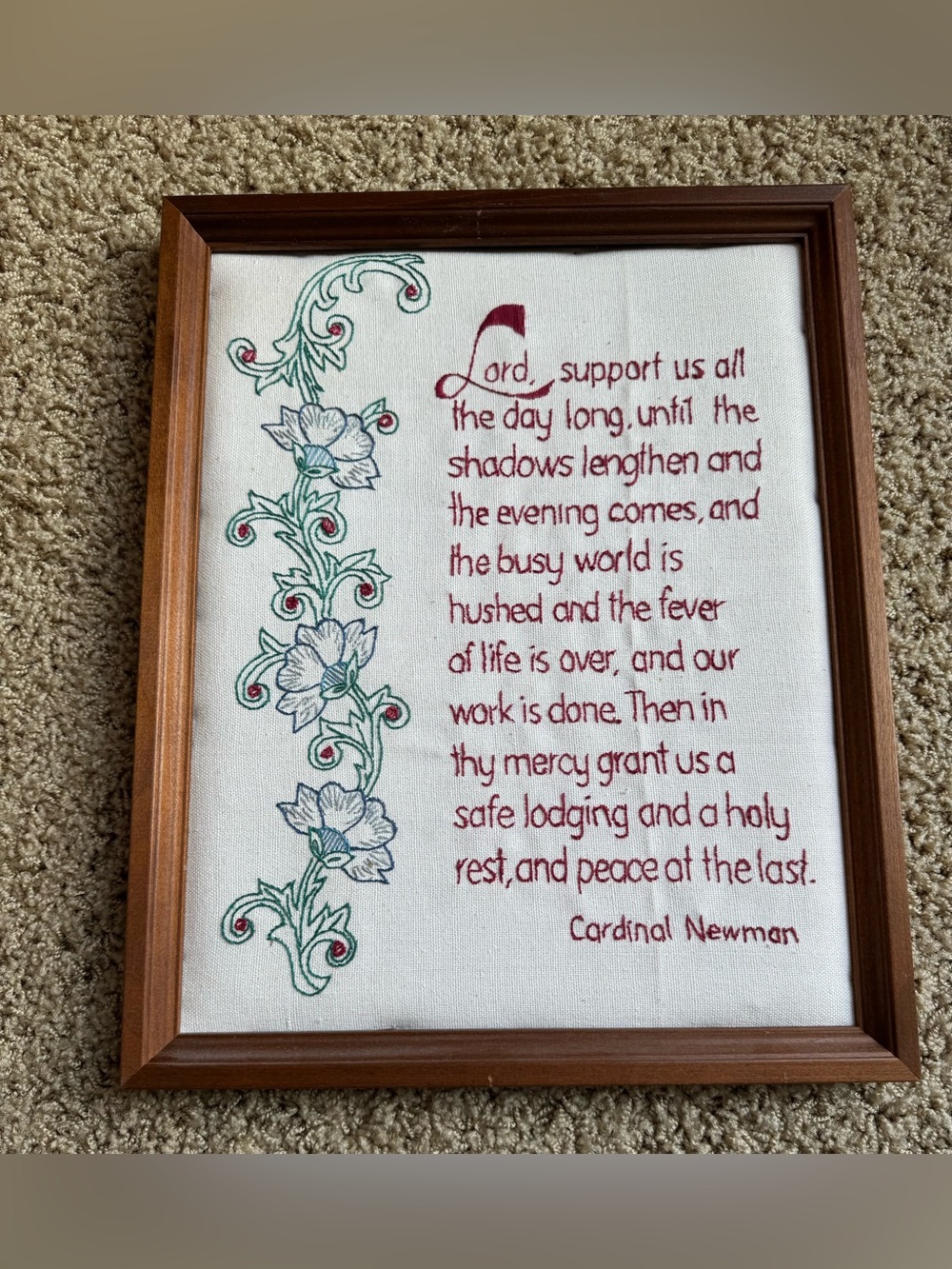 Cross stitch wall art framed cottage core saying quote cardinal newman vintage